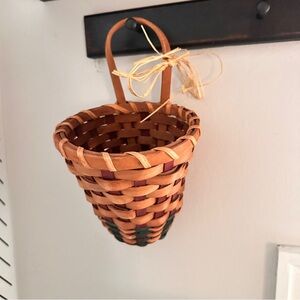 Vintage Woven Basket with Handle raffia bow